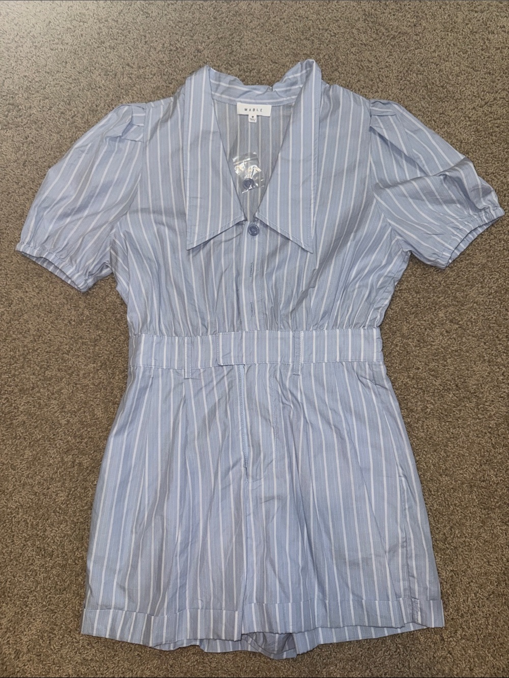 Light Blue Striped Collared Romper